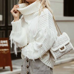 SHEIN Turtle Neck Fringe Sweater